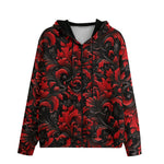 Men's Zip Up Hoodie Black and Red Embossed Art Print