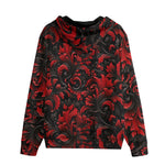 Men's Zip Up Hoodie Black and Red Embossed Art Print