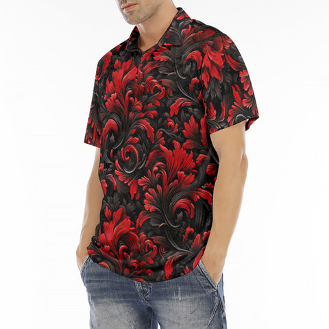 Men's Polo Shirt Black and Red Embossed Art Print