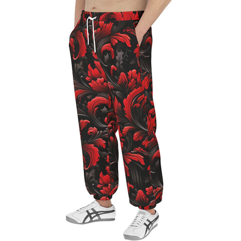 Men's Sweatpants Black and Red Embossed Art Print