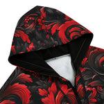 Men's Zip Up Hoodie Black and Red Embossed Art Print