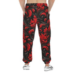 Men's Sweatpants Black and Red Embossed Art Print