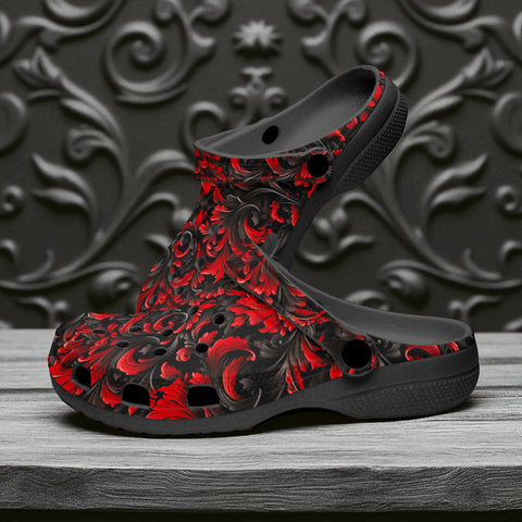 Classic Clogs Black and Red Embossed Art Print