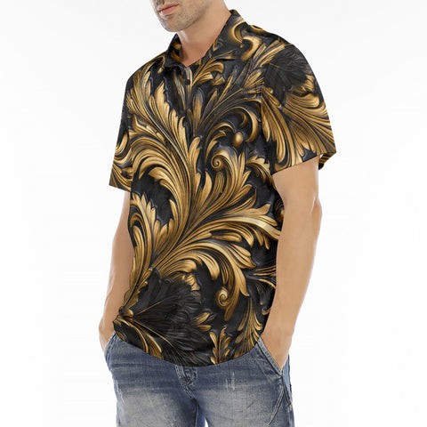 Men's Polo Shirt Black and Gold Embossed Art Print