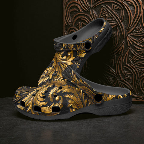 Classic Clogs Black and Gold Embossed Art Print