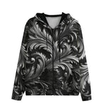 Men's Zip Up Hoodie Black and Silver Embossed Art Print