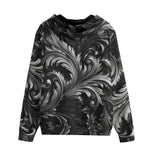 Men's Zip Up Hoodie Black and Silver Embossed Art Print