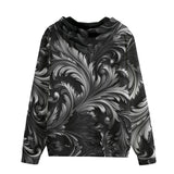 Men's Zip Up Hoodie Black and Silver Embossed Art Print