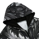 Men's Zip Up Hoodie Black and Silver Embossed Art Print