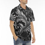 Men's Polo Shirt Black and Silver Embossed Art Print