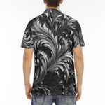 Men's Polo Shirt Black and Silver Embossed Art Print