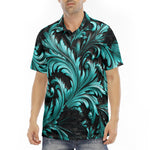 Men's Polo Shirt Black and Turquoise Embossed Art Print