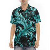 Men's Polo Shirt Black and Turquoise Embossed Art Print