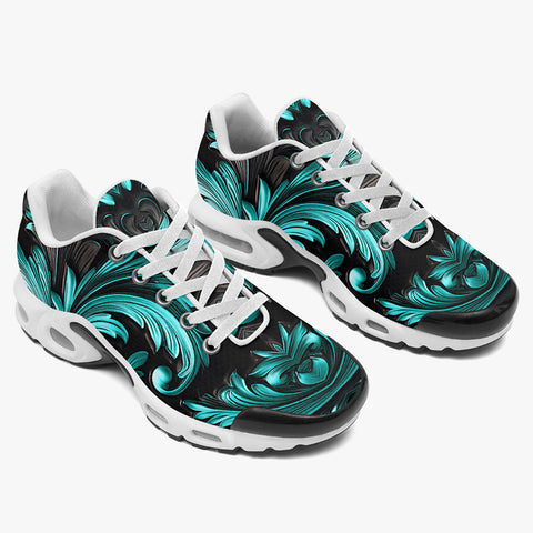Air Cushion Sneakers Black and Turquoise Embossed Art Print