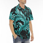 Men's Polo Shirt Black and Turquoise Embossed Art Print