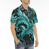 Men's Polo Shirt Black and Turquoise Embossed Art Print