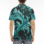 Men's Polo Shirt Black and Turquoise Embossed Art Print