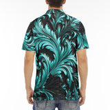 Men's Polo Shirt Black and Turquoise Embossed Art Print
