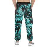 Men's Sweatpants Black and Turquoise Embossed Art Print