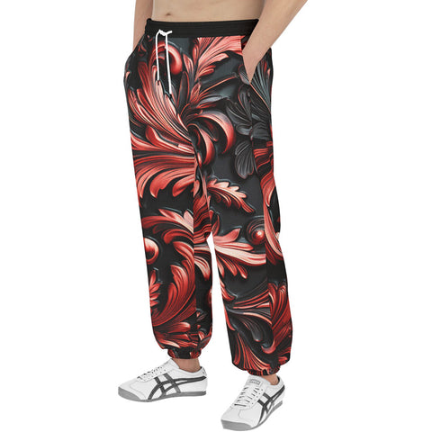 Men's Sweatpants Black and Red Embossed Art Print