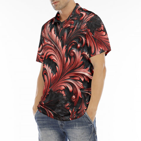 Men's Polo Shirt Black and Red Embossed Art Print