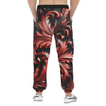 Men's Sweatpants Black and Red Embossed Art Print