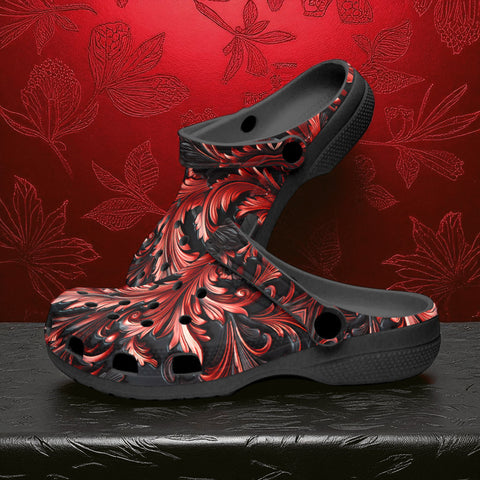 Classic Clogs Black and Red Embossed Art Print