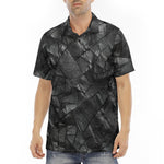 Men's Polo Shirt Black Leather Patchwork Texture Print