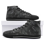 High-Top Canvas Shoes Black Leather Patchwork Texture Print