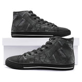 High-Top Canvas Shoes Black Leather Patchwork Texture Print