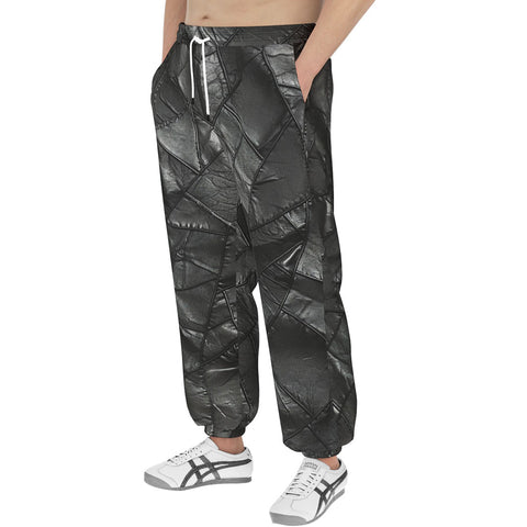 Men's Sweatpants Black Leather Patchwork Texture Print