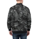 Bomber Jacket Black Leather Patchwork Texture Print