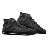 High-Top Canvas Shoes Black Leather Patchwork Texture Print