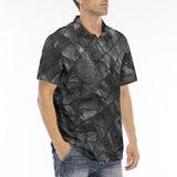 Men's Polo Shirt Black Leather Patchwork Texture Print