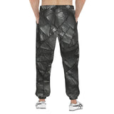 Men's Sweatpants Black Leather Patchwork Texture Print