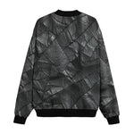 Bomber Jacket Black Leather Patchwork Texture Print