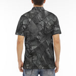 Men's Polo Shirt Black Leather Patchwork Texture Print