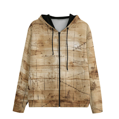 Men's Zip Up Hoodie Sketches and Drawings Paper Map