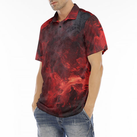 Men's Polo Shirt Red Flames and Smoke