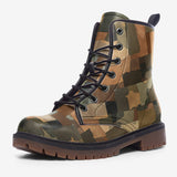 Leather Boots Camouflage Patchwork