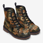 Leather Boots Camouflage Patchwork