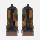 Leather Boots Camouflage Patchwork