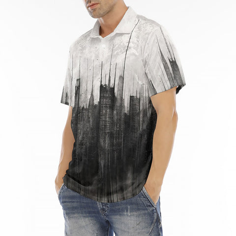 Men's Polo Shirt Watercolor Cityscape Painting