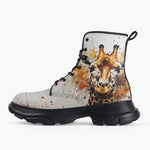Casual Leather Chunky Boots Watercolor Giraffe