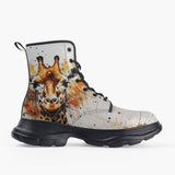 Casual Leather Chunky Boots Watercolor Giraffe