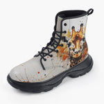 Casual Leather Chunky Boots Watercolor Giraffe