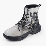 Casual Leather Chunky Boots Watercolor Zebra