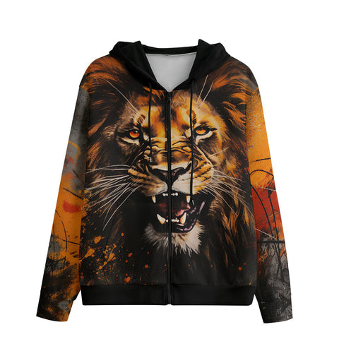 Men's Zip Up Hoodie Coloured Splashes Artwork Lion