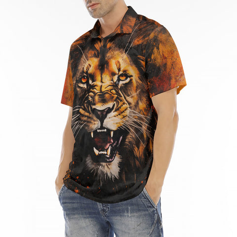 Men's Polo Shirt Coloured Splashes Artwork Lion