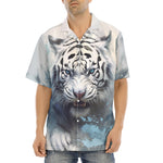 Hawaiian Shirt White Tiger with Blue Splashes